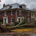 allen tree beside a Massachusetts home after an autumn storm